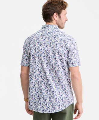 Men's Indigo Floral Poplin Short-Sleeve Shirt