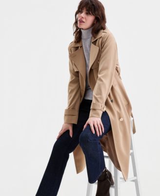 Women's Double-Breasted Belted Crepe Trench Coat