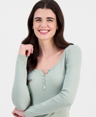 Juniors' Scoop-Neck Long-Line Henley Top