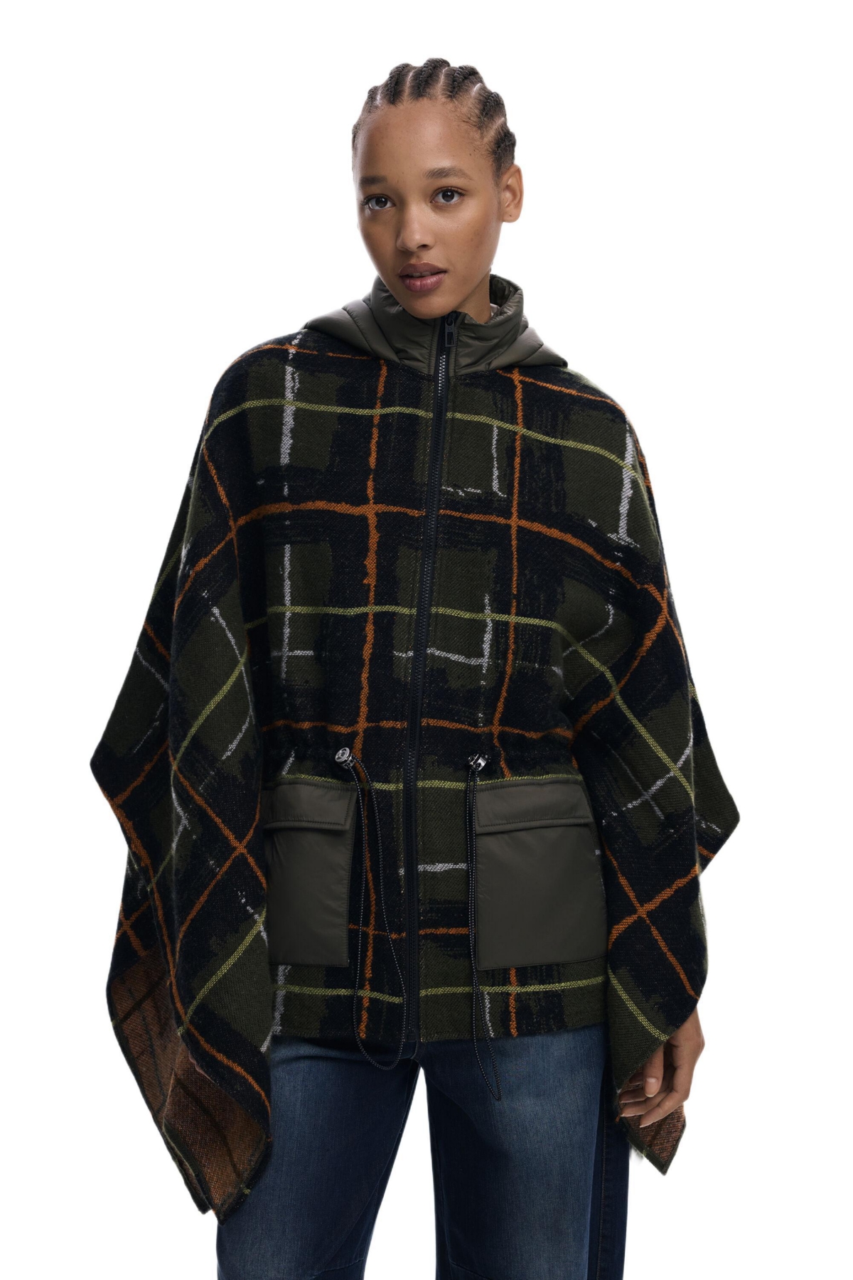 Desigual Women's Checkered poncho with padded hood