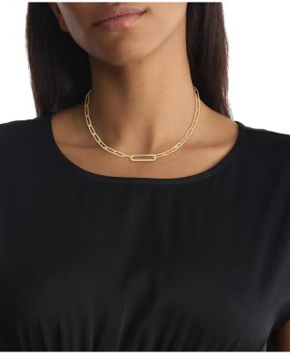 Stainless Steel Pav&eacute; & Logo Link Collar Necklace, 16" + 2" extender
