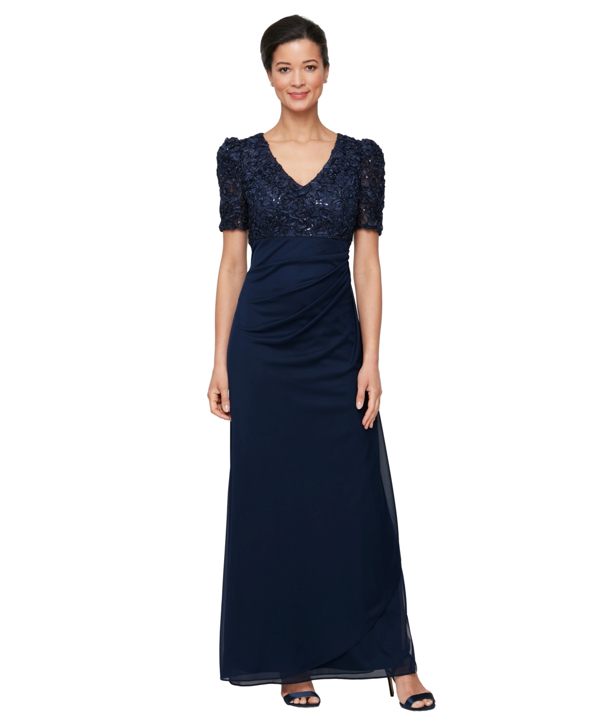Alex Evenings Petite Empire Waist Dress - Navy