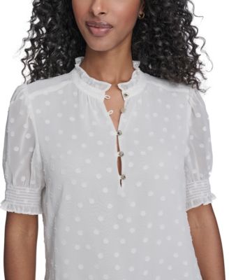 Women's Clip Dot Ruffle Popover Top