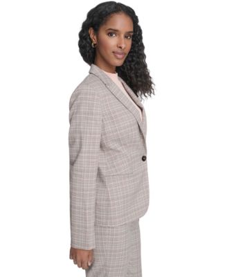 Women's Plaid One Button Blazer Jacket