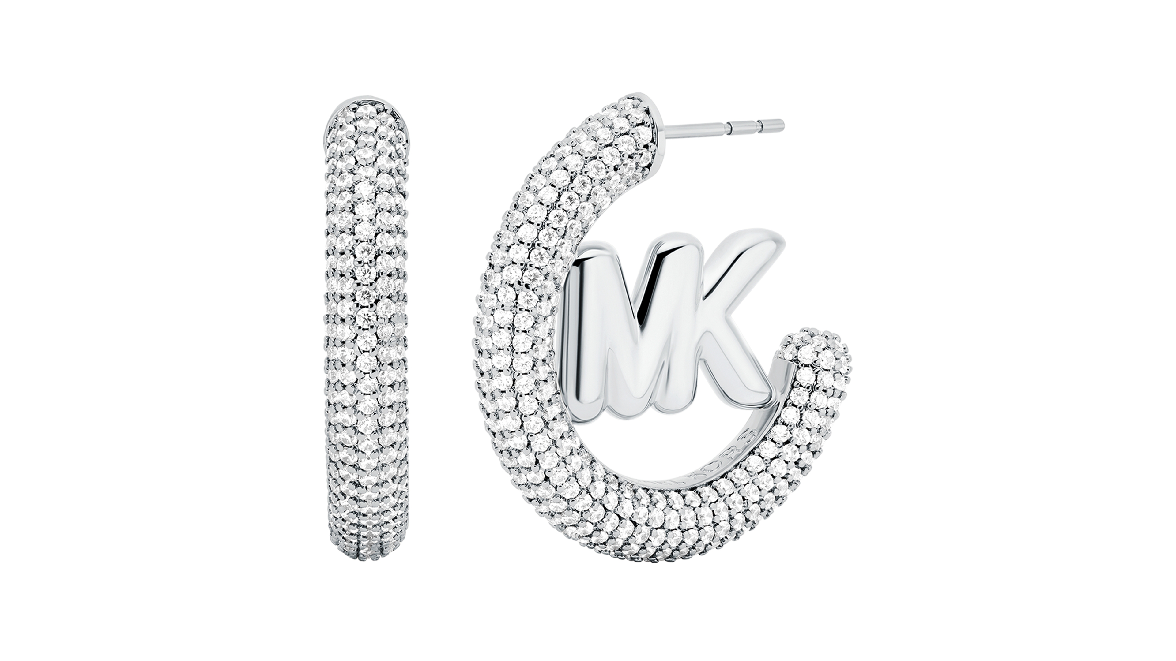 Michael Kors Silver-Tone Pave Hoop Earrings
