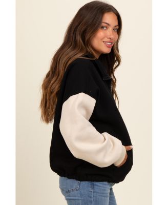 Maternity Black Coloblock Half Zip Hoodie