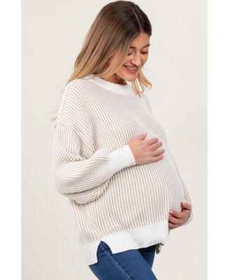 Maternity Pink Ribbed Balloon Sleeve Sweater