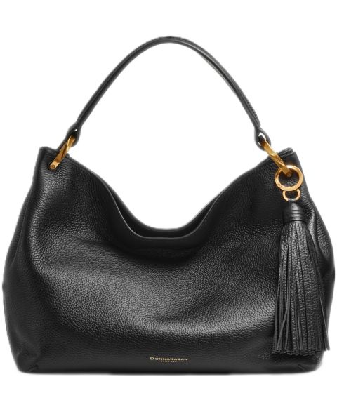 Женская сумка Donna Karan New York Glenwood Leather Tassel Detail Large Shoulder Handbag, цвет: Чёрный / Золотой