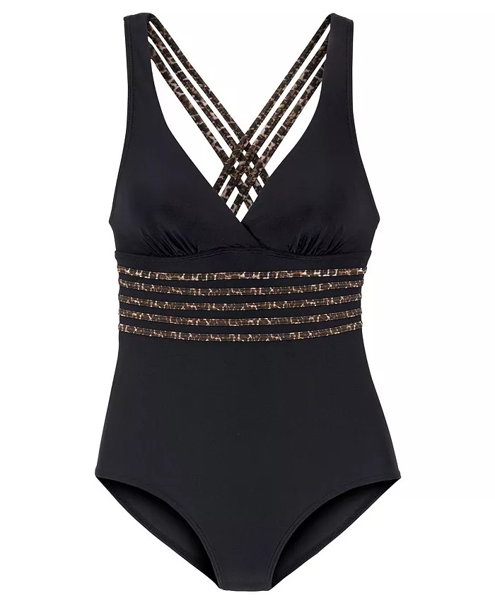 Women's Animal Print Trim Tummy Control One-Piece Swimsuit - thumbnail 3