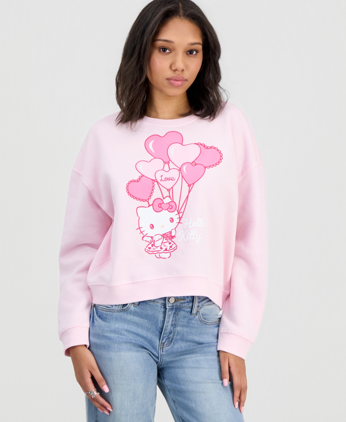 Grayson Threads, The Label Juniors' Hello Kitty Balloon Valentine's Day Fleece Sweatshirt In Pink