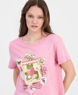 Juniors' Stamp Short-Sleeve Cotton T-Shirt