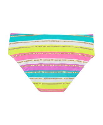 Women's Striped Mid Rise Bikini Swimsuit Bottom