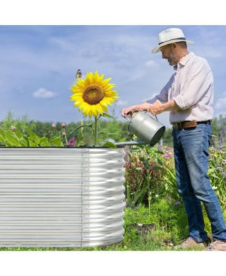 5 x 3 x 2 Feet Metal Oval Raised Garden Bed with Open Bottom Design