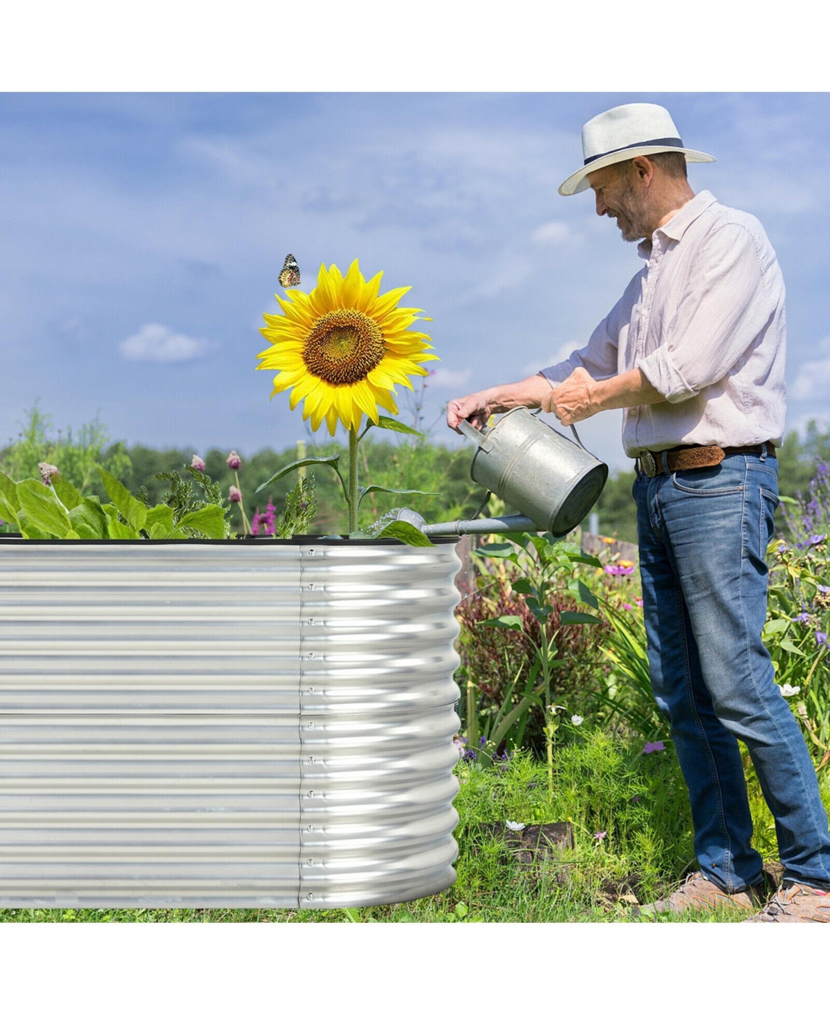 Sugift 5 x 3 x 2 Feet Metal Oval Raised Garden Bed with Open Bottom Design