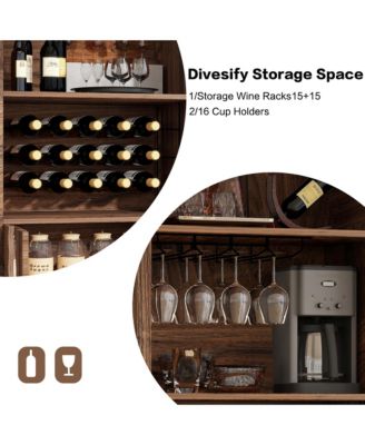 71" Farmhouse Arched Bar Cabinet with Wine Rack, Glass Holder, Whiskey Station for Living & Dining Rooms