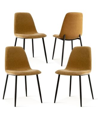 5-Piece Round Dining Table Set with Metal Base and Walnut Top, Modern Kitchen Table and Chairs for 4, Space-Saving Small Dining Set