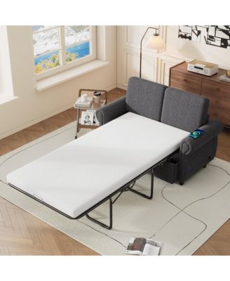 57.9" Orisfur Pull Out Sofa Bed Loveseat Sleeper with Twin Size Memory Mattress with Two USB Ports for Living Room Spaces