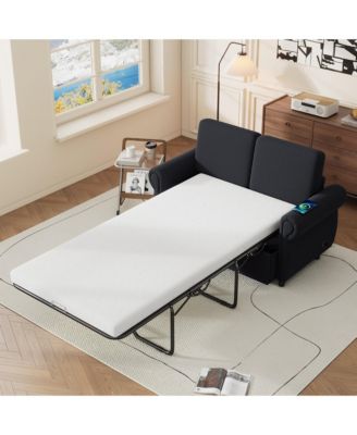 57.9" Orisfur Pull Out Sofa Bed Loveseat Sleeper with Twin Size Memory Mattress with Two USB Ports for Living Room Spaces