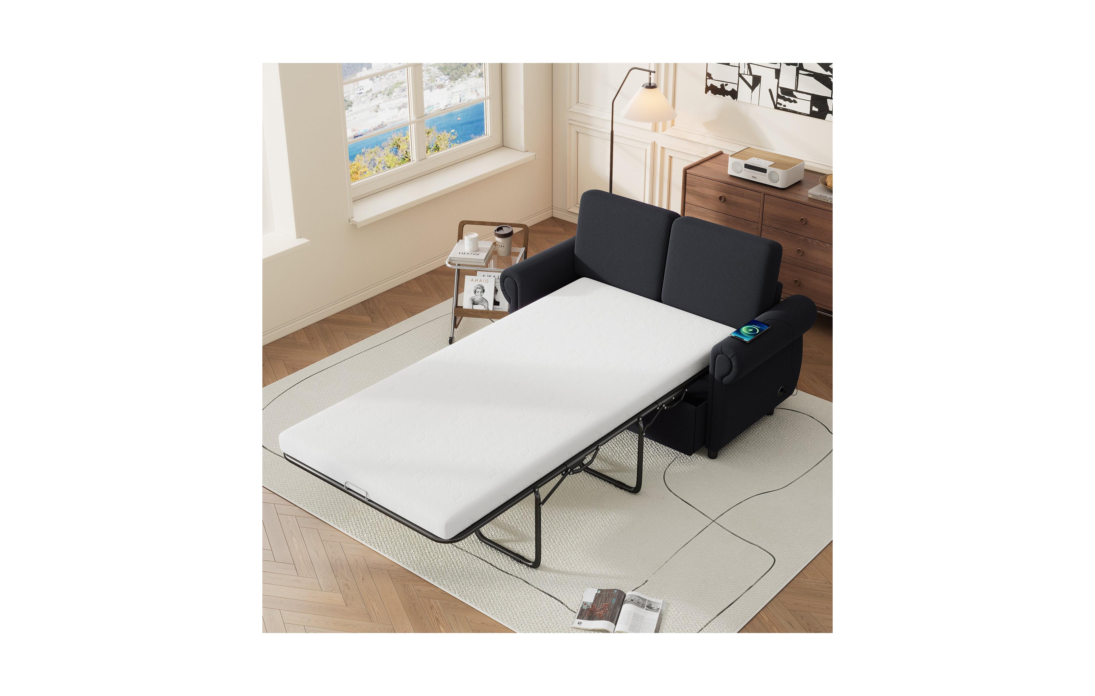 Boyel Living 57.9" Orisfur Pull Out Sofa Bed Loveseat Sleeper with Twin Memory Mattress Two Usb Ports for Room Spaces