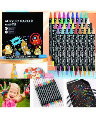 36 Colors Waterproof Dual Tip Paint Pens, Premium Acrylic Markers for Wood, Rock Painting, Canvas, Ceramic Surfaces and DIY Crafts Making