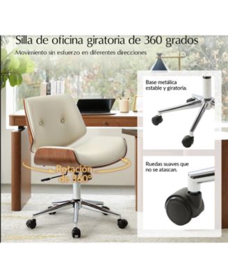 Kalene Belby Faux Leather 36.2'' H Mid-century Modern Office Chair with Bent Wood Frame