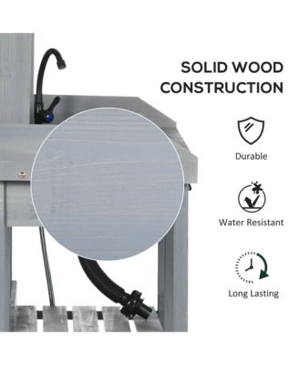 Outdoor Garden Potting Bench Table with Hooks, Faucet Sink,