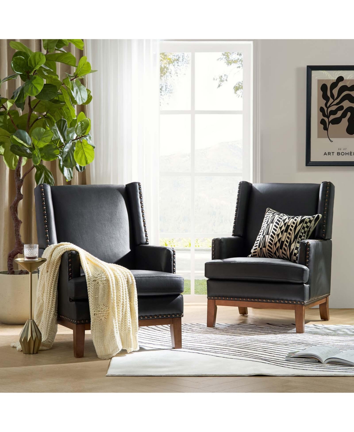 Hulala Home Regina Genuine Leather Arm Chair with Solid Wood Frame