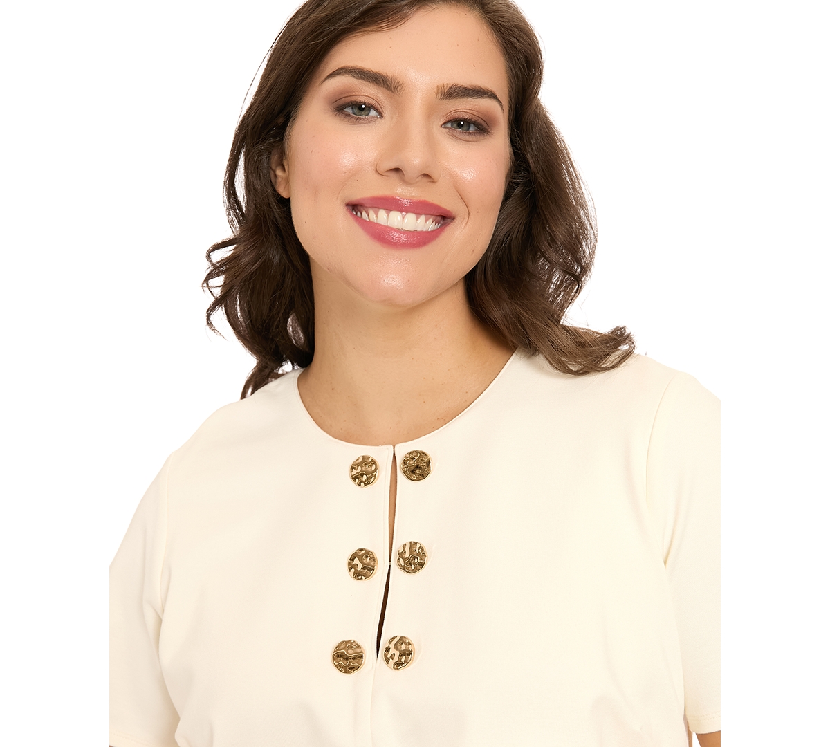 London Times Plus-size Crewneck Shift Dress In White