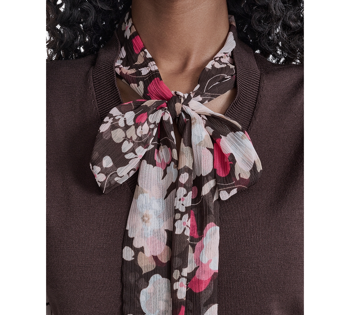 Tommy Hilfiger Women's Mixed Media Tie Neck Sweater