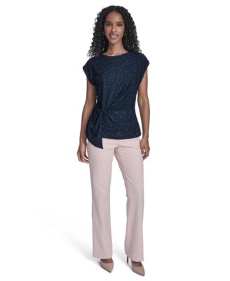 Women's Floral Clip Draped Crewneck Top