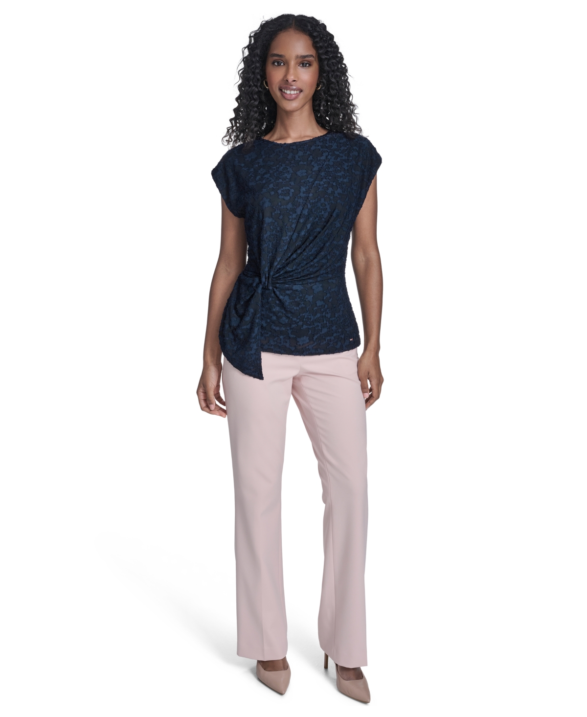 Tommy Hilfiger Women's Floral Clip Draped Crewneck Top