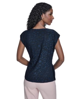 Women's Floral Clip Draped Crewneck Top