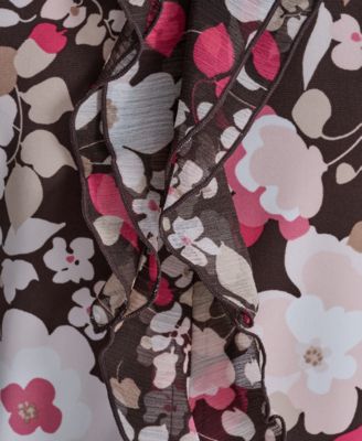 Women's Floral Mixed Media Ruffle Top