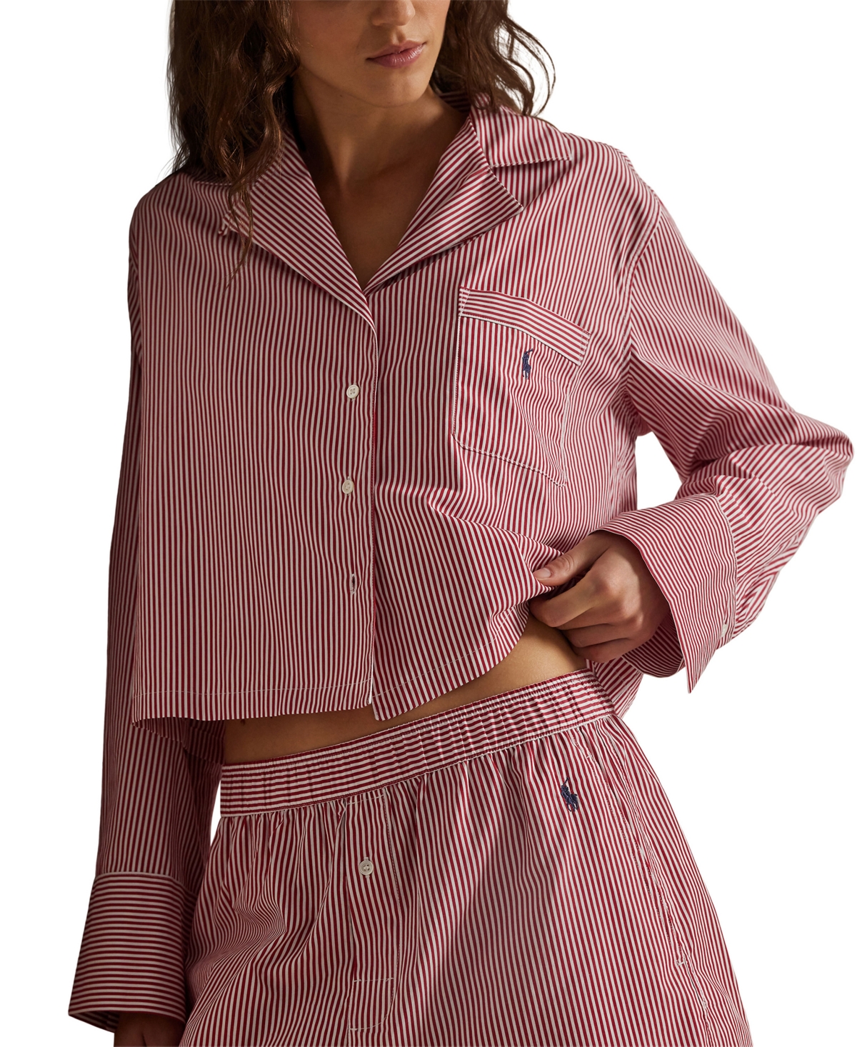 Polo Ralph Lauren Women's 2-piece Cropped Shirt And Boxer Shorts Pajama Set In Pink
