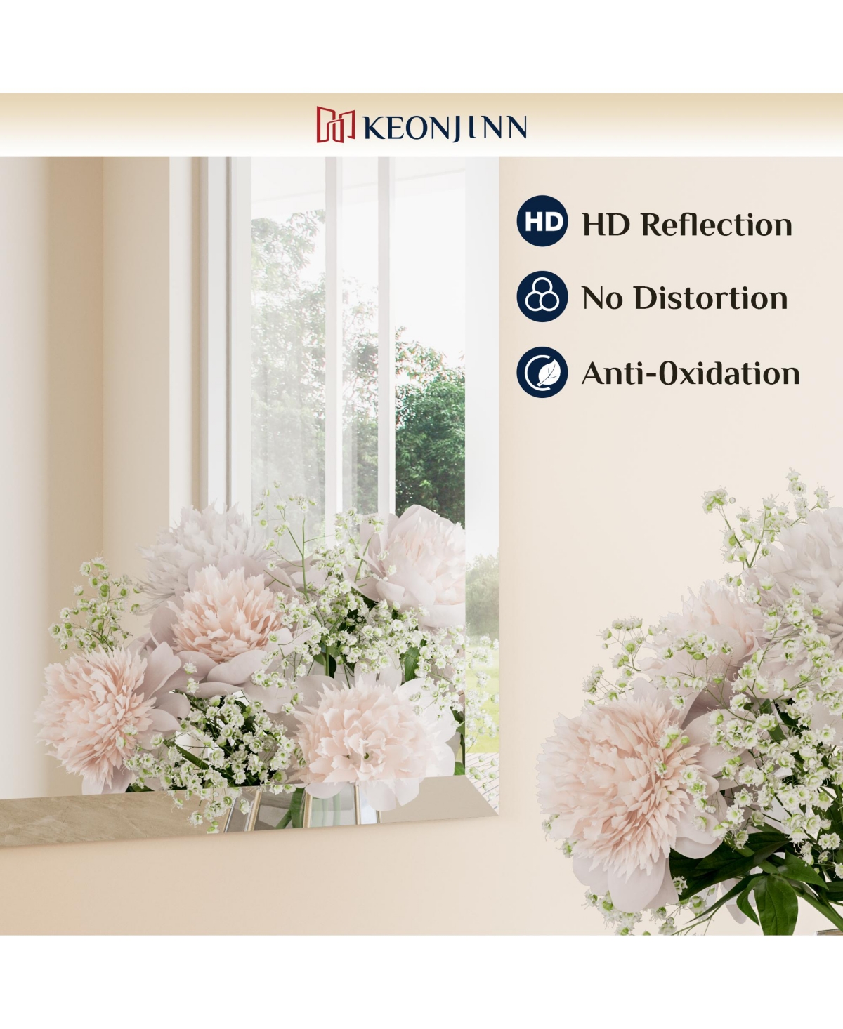 Keonjinn Inch Beveled Bathroom Vanity Mirror Shatterproof Frameless Wall Mirrored Over Sink Horizontal/Vertical