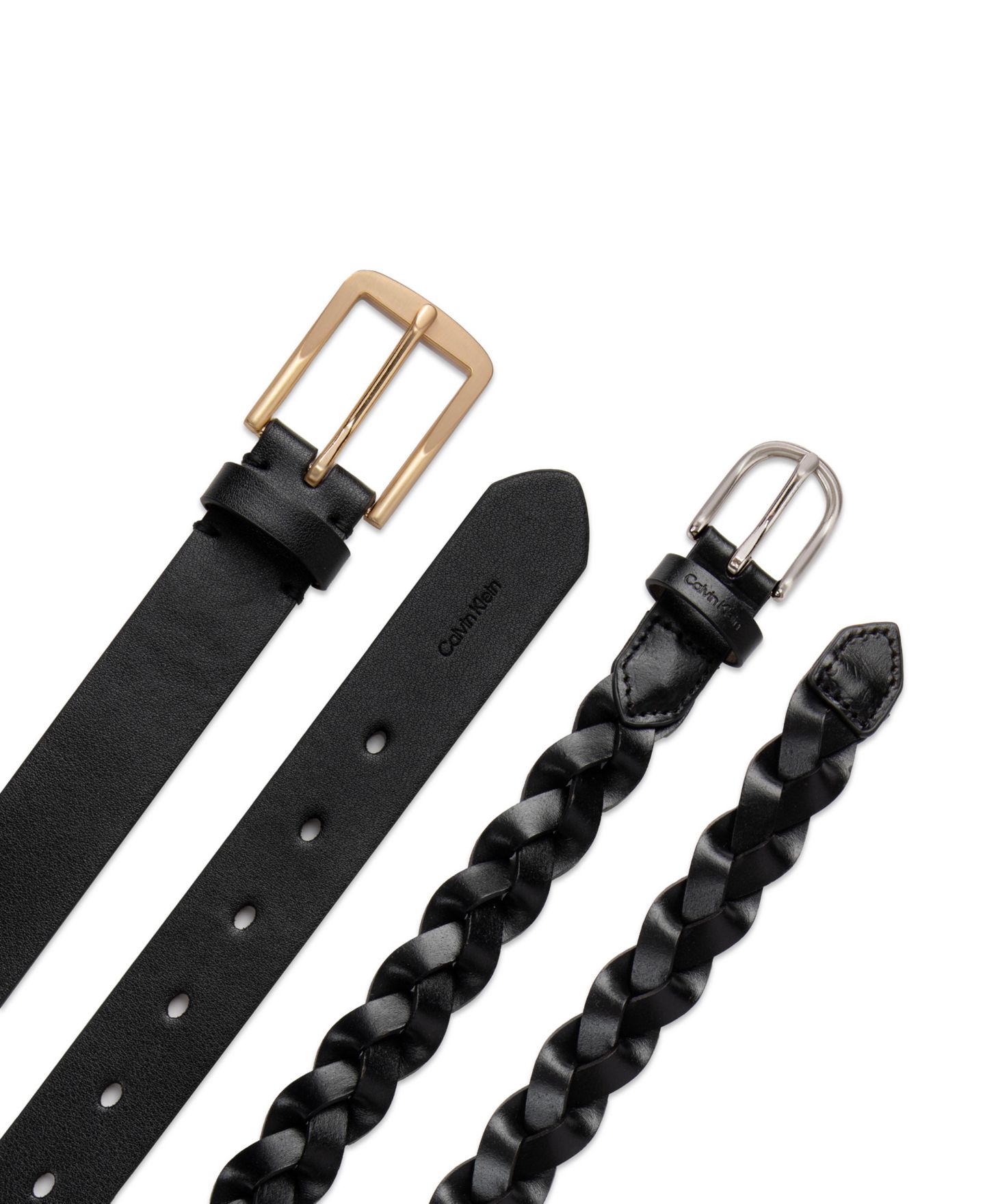 Женские ремни Calvin Klein Two Pack - Skinny Braid and Harness Buckle Belt Set, цвет: Чёрный — фото 5