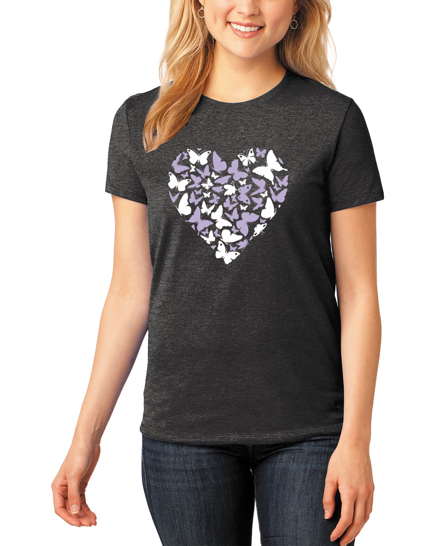 Женская футболка LA Pop Art Butterfly Heart Crew Neck, цвет: Чёрный — фото 1