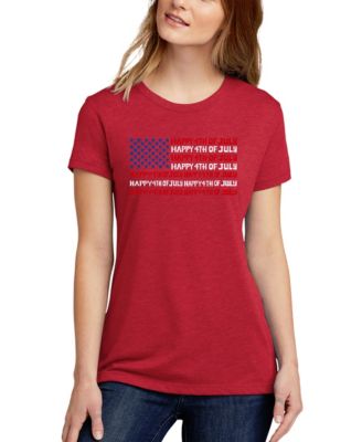 Women's Happy 4th of July Word Art Crew Neck T-Shirt