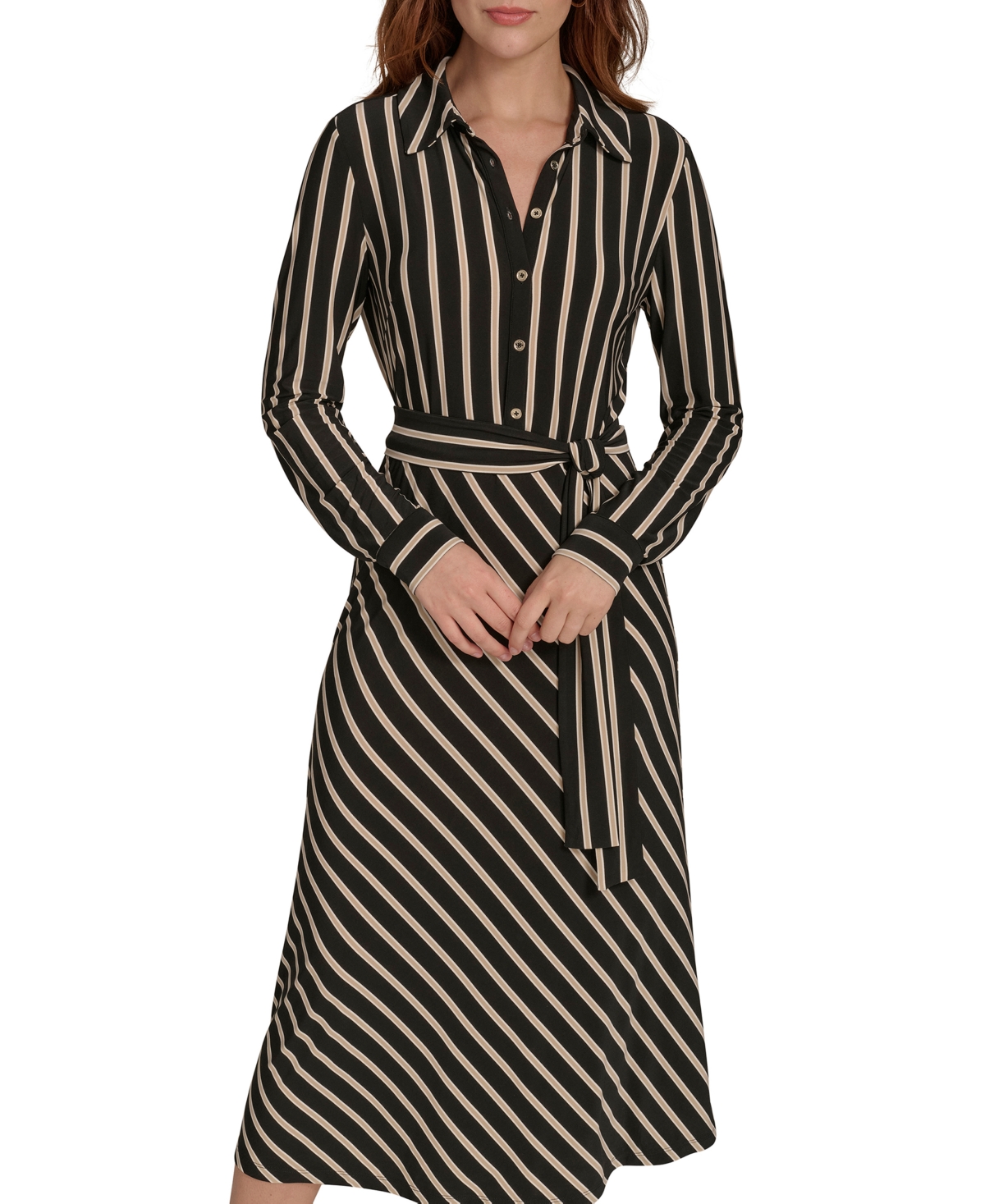 Tommy Hilfiger Women's Collared Midi Shirtdress In Black