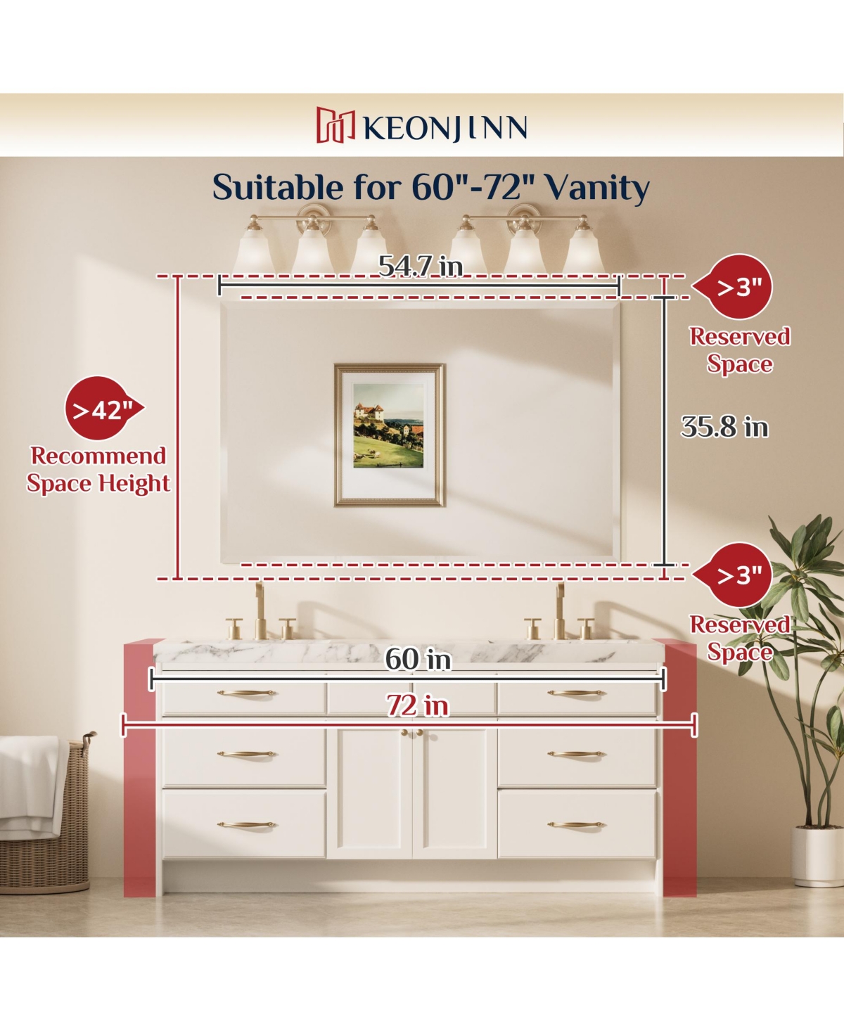 Keonjinn Inch Beveled Bathroom Vanity Mirror Shatterproof Frameless Wall Mirrored Over Sink Horizontal/Vertical