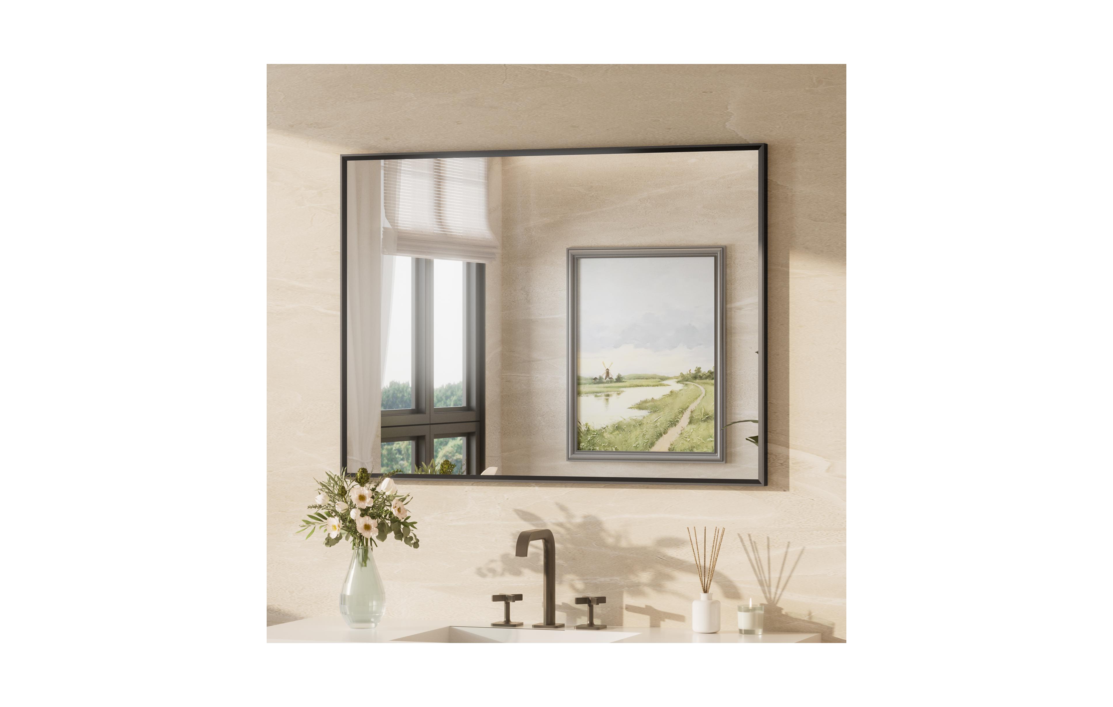 Keonjinn Inch Brushed Black Bathroom Vanity Mirror Metal Framed Over Sink Wall Mirror Horizontal/Vertical