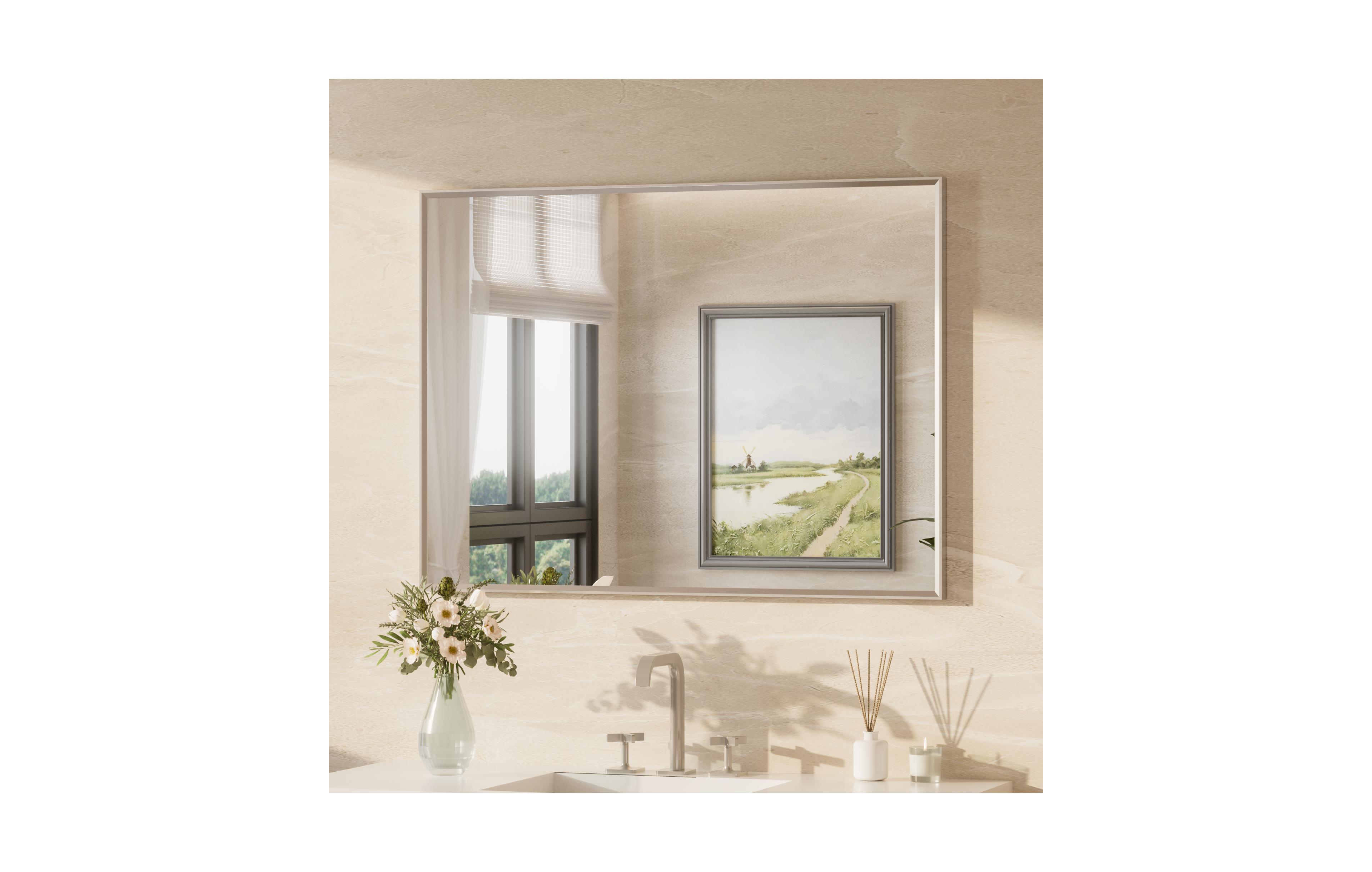 Keonjinn Inch Brushed Nickel Bathroom Vanity Mirror Metal Framed Over Sink Wall Mirror Horizontal/Vertical