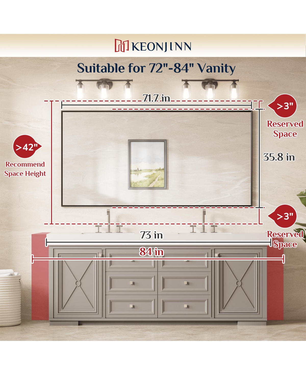 Keonjinn Inch Brushed Nickel Bathroom Vanity Mirror Metal Framed Over Sink Wall Mirror Horizontal/Vertical