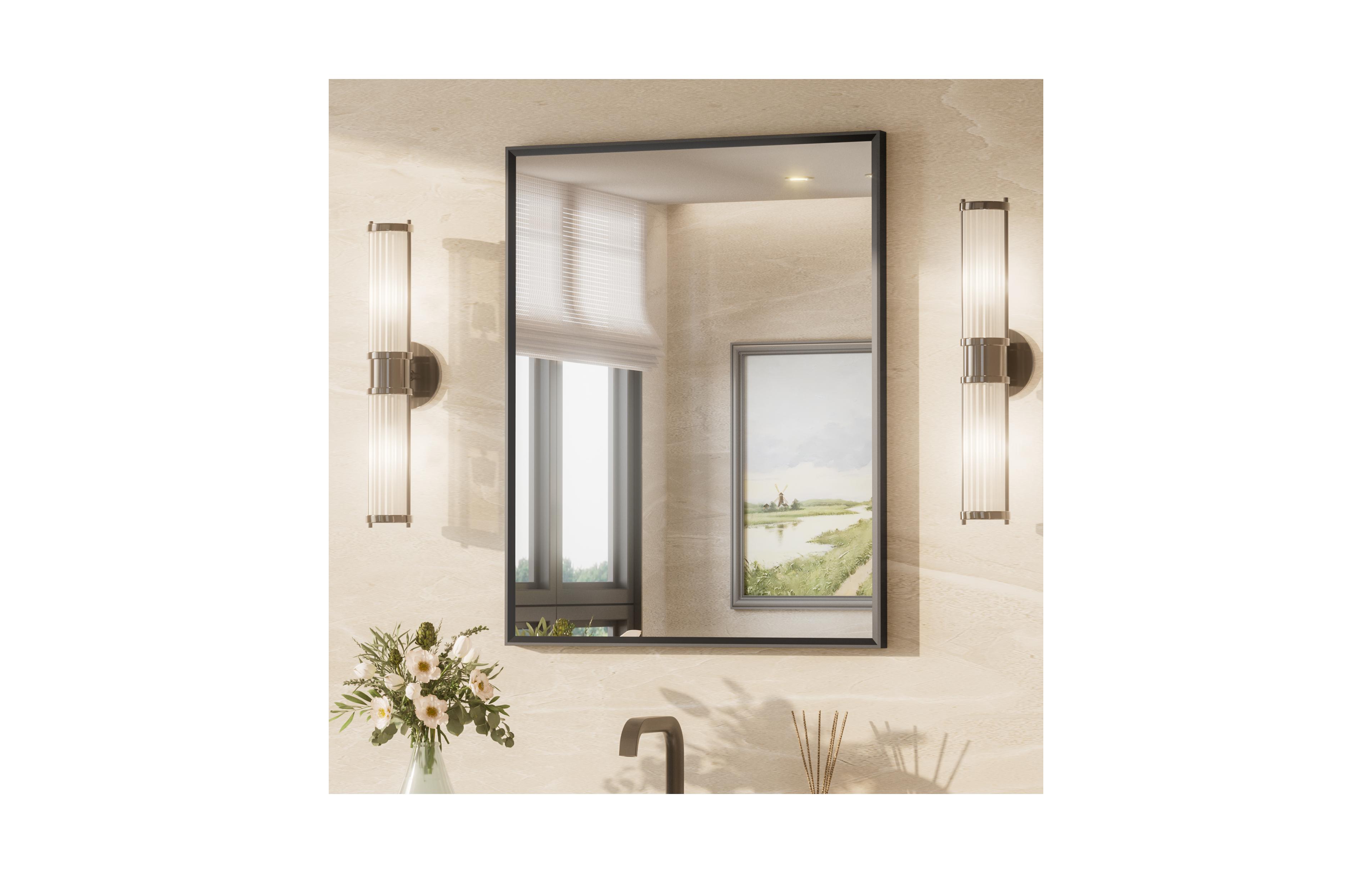 Keonjinn Inch Brushed Black Bathroom Vanity Mirror Metal Framed Over Sink Wall Mirror Horizontal/Vertical