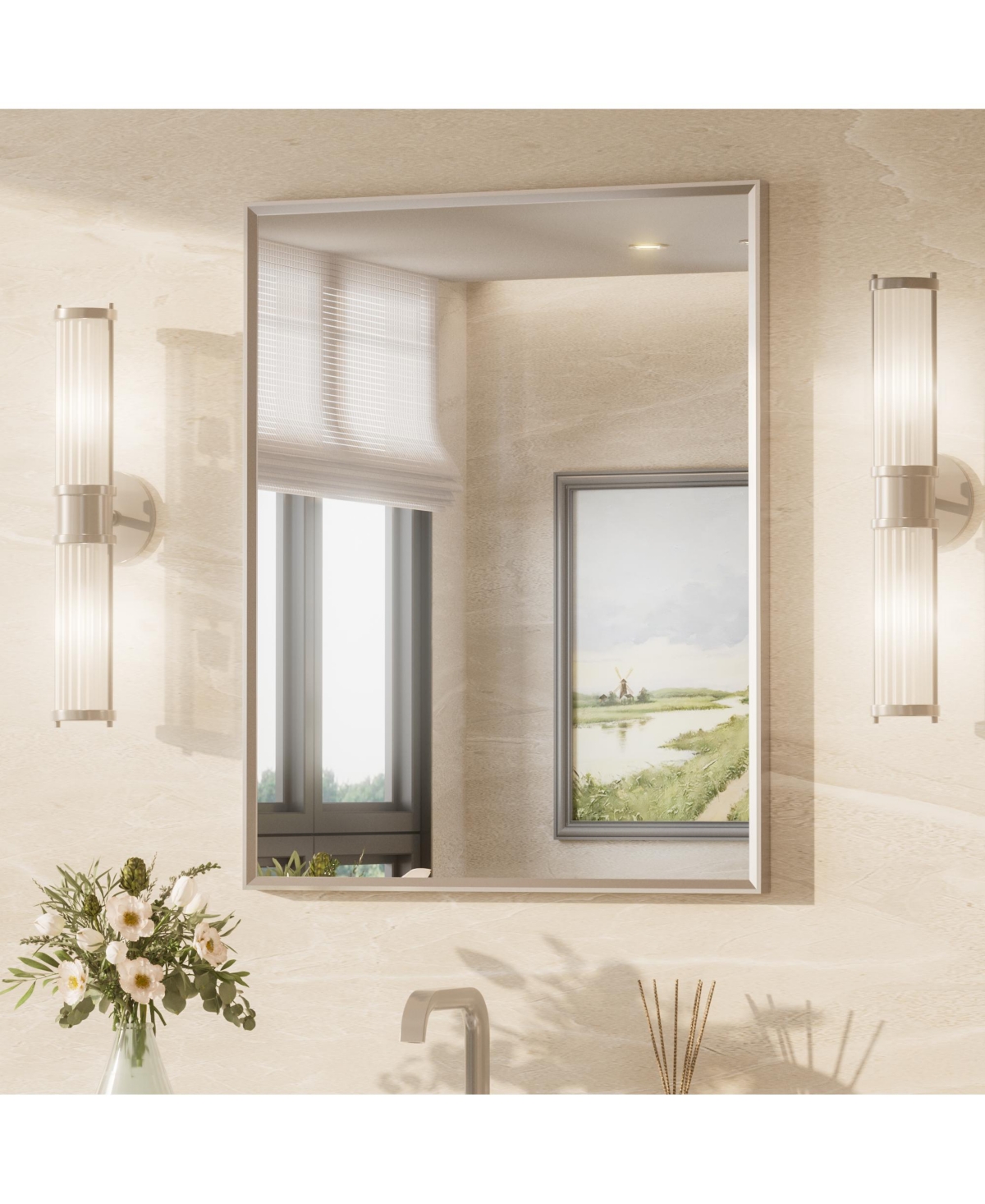 Keonjinn Inch Brushed Nickel Bathroom Vanity Mirror Metal Framed Over Sink Wall Mirror Horizontal/Vertical