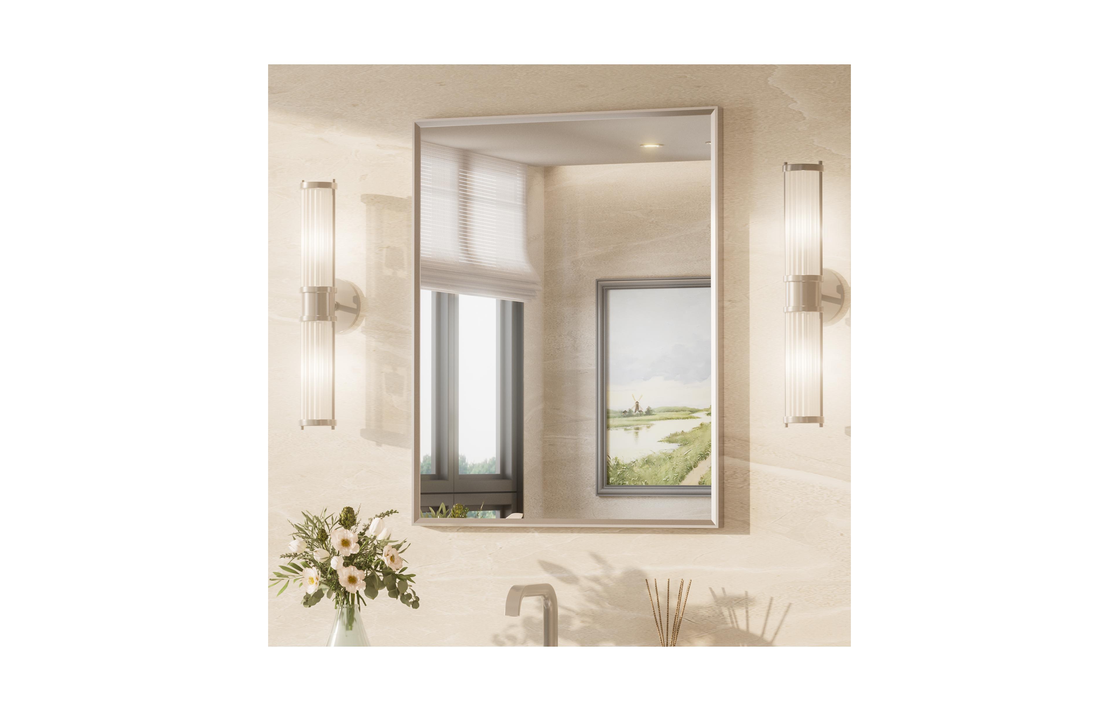 Keonjinn Inch Brushed Nickel Bathroom Vanity Mirror Metal Framed Over Sink Wall Mirror Horizontal/Vertical