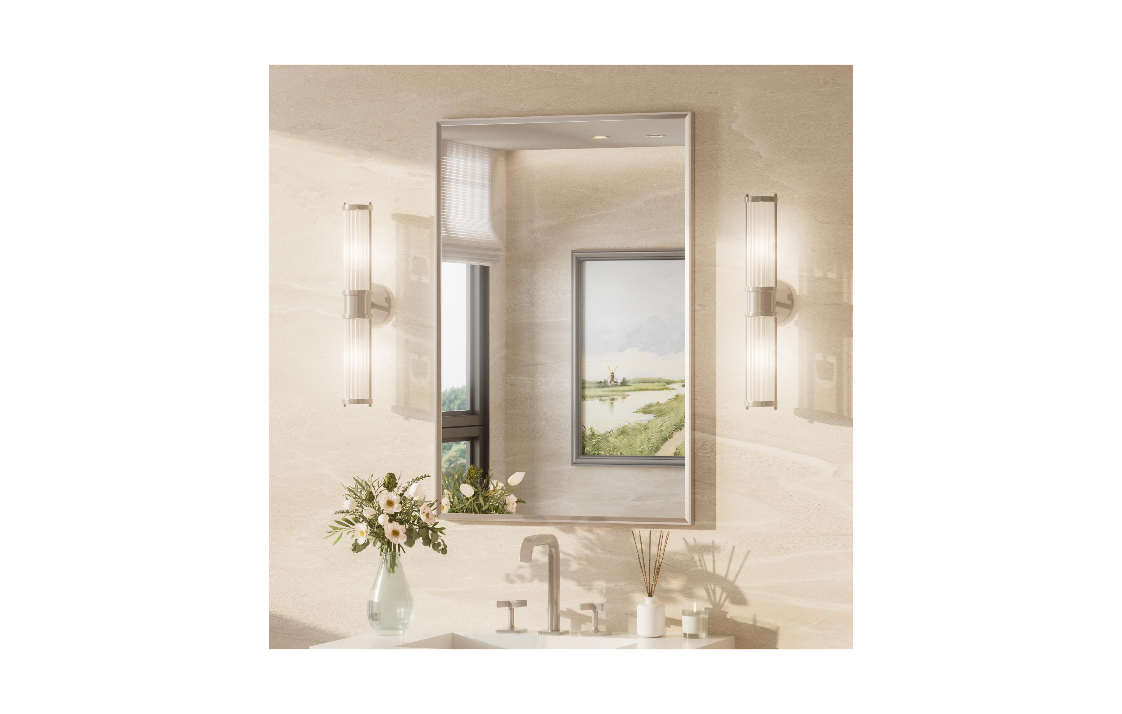 Keonjinn Inch Brushed Nickel Bathroom Vanity Mirror Metal Framed Over Sink Wall Mirror Horizontal/Vertical
