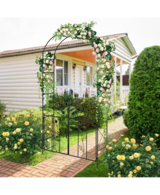 2 in 1 Garden Arbor with Door and Latch for Outdoor Lawn-Black