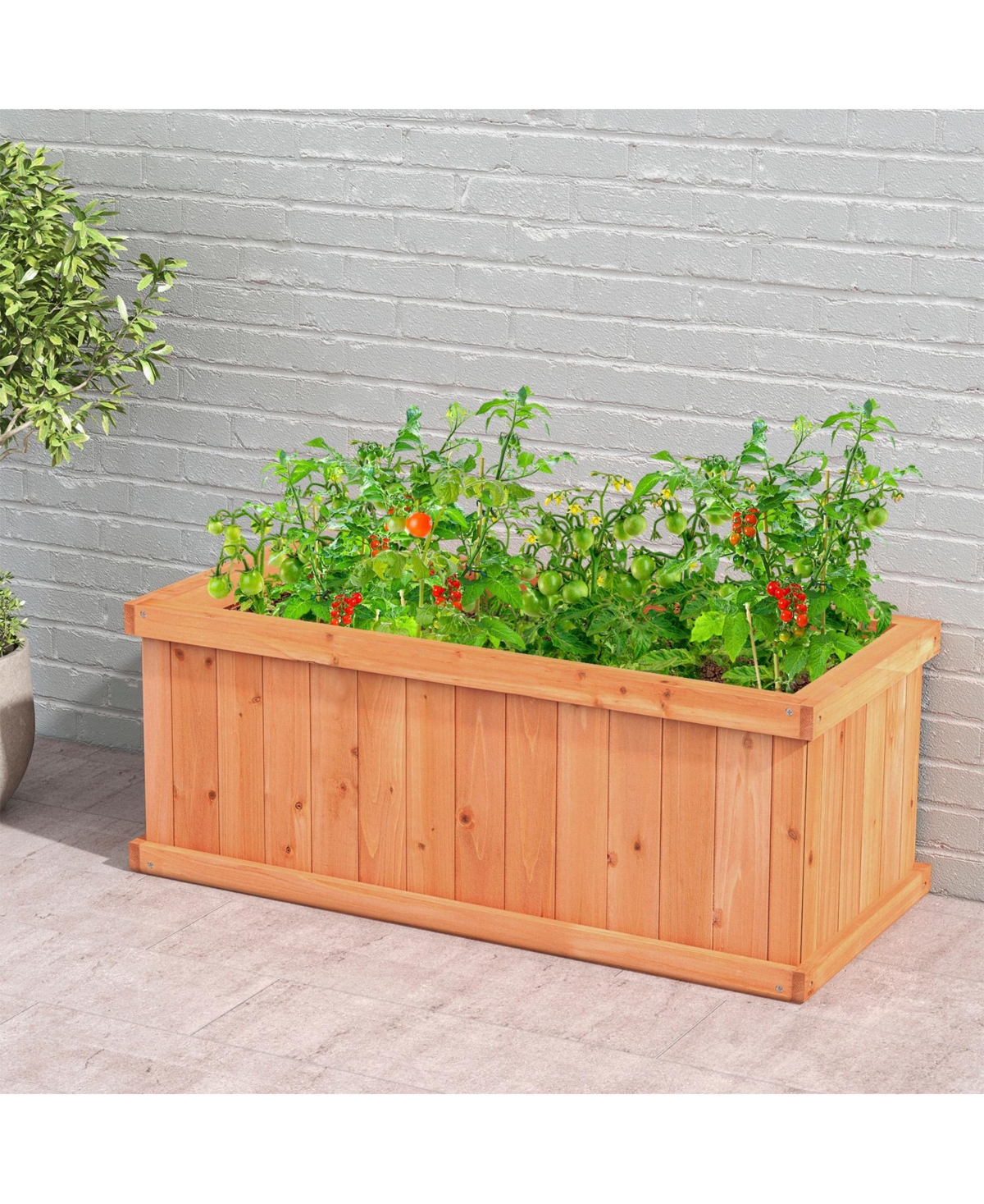 Sugift Raised Garden Bed Wooden Planter Box with 4 Drainage Holes and Detachable Bottom Panels-Orange