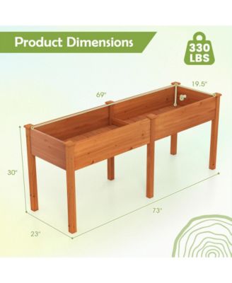 Fir Wood Outdoor Raised Garden Bed with Divider Panel and Drainage Holes-Yellow